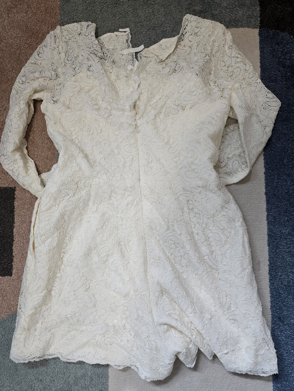 Watters Cream Lace Long-Sleeve Mini Dress